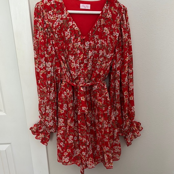 Red Floral Wrap Dress - Picture 5 of 5